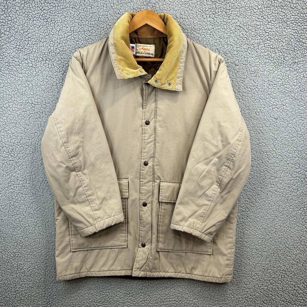 Vtg Field & Stream Ariens Field Jacket Tan Mens L Full Zip Insulated Chore Coat‎
